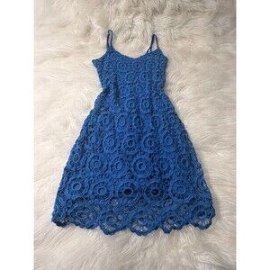 Jack. Blue Crochet Lace Spaghetti Strap Mini Dress Size 0 Floral Openwork Boho